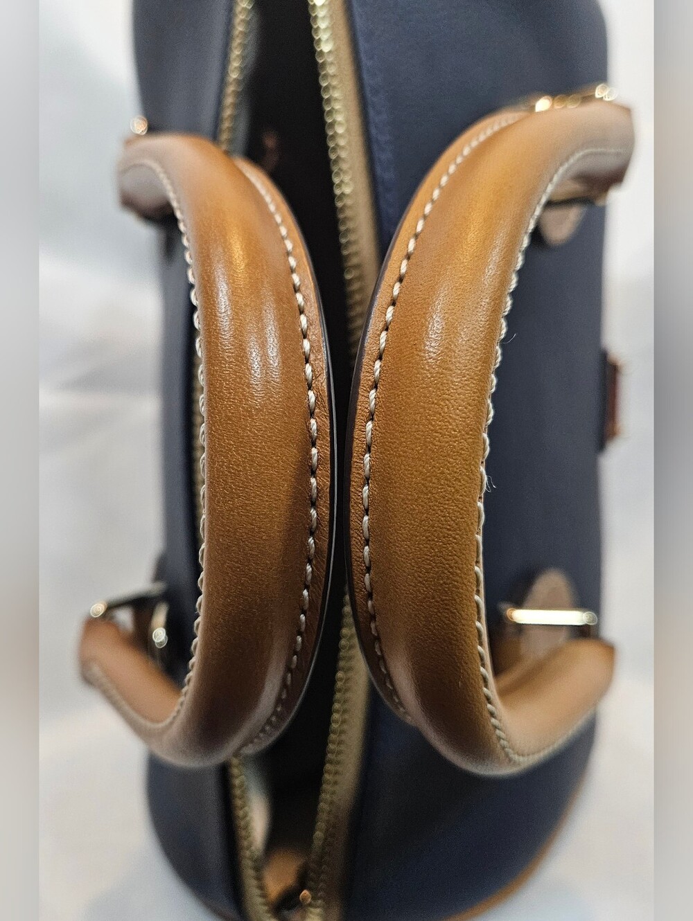 Dooney & Bourke Navy with Tan Trim Barrel Satchel 25 - Picture 6 of 12
